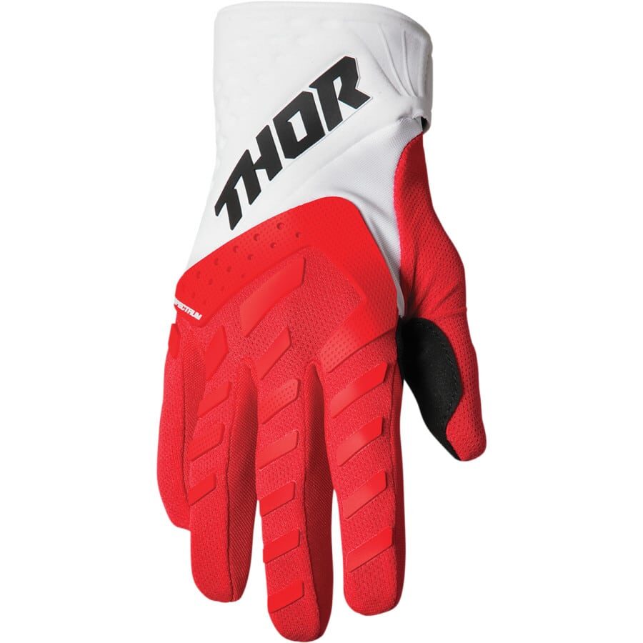 SPECTRUM Red/White Gloves – Dynamic Style, Precision Fit, and Unrivaled Performance for Your Riding Journey!